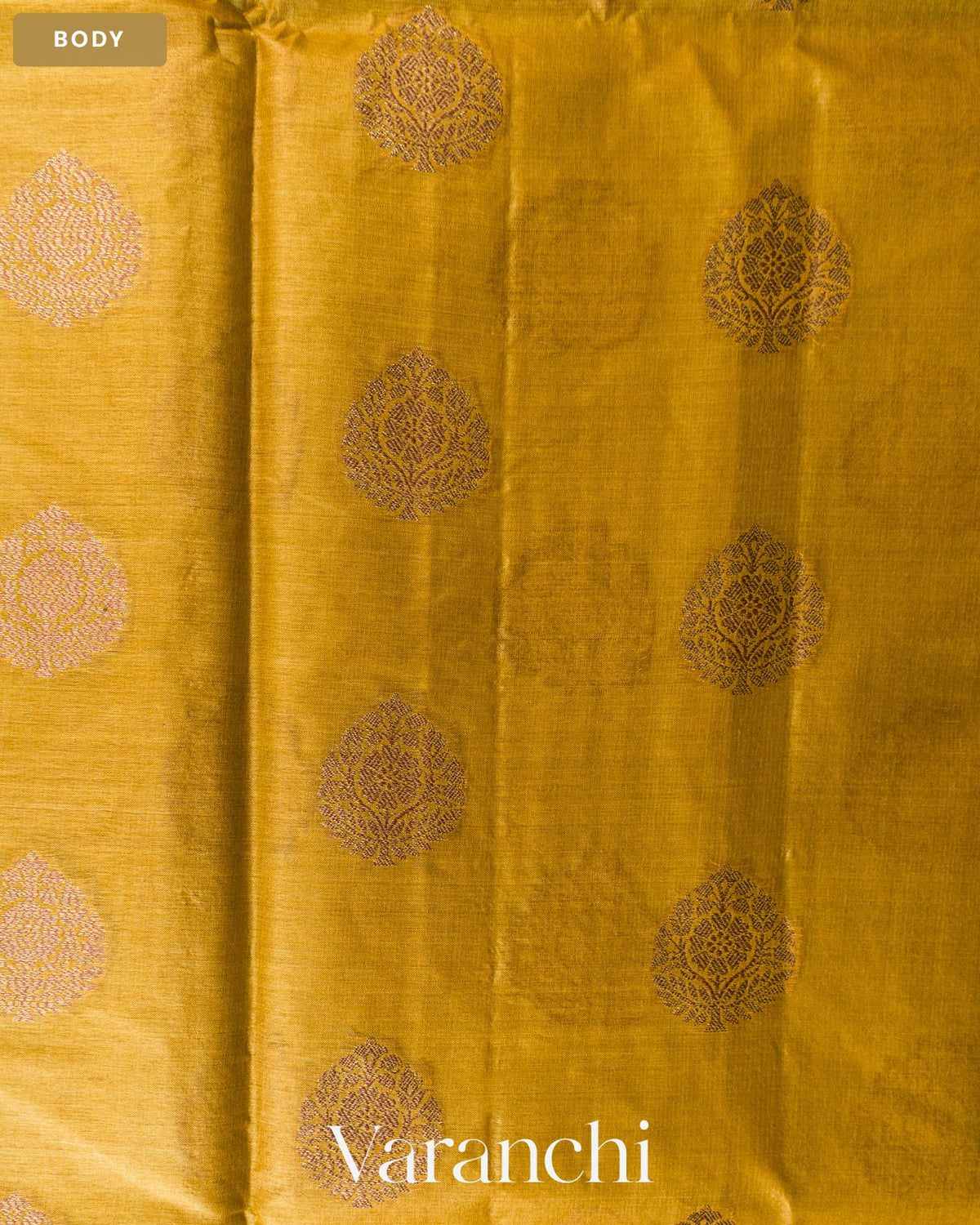 Olive Yellow Pure Tussar Silk Saree — Body
