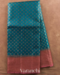 Turquoise Blue Pure Tussar Silk Saree — Full Saree