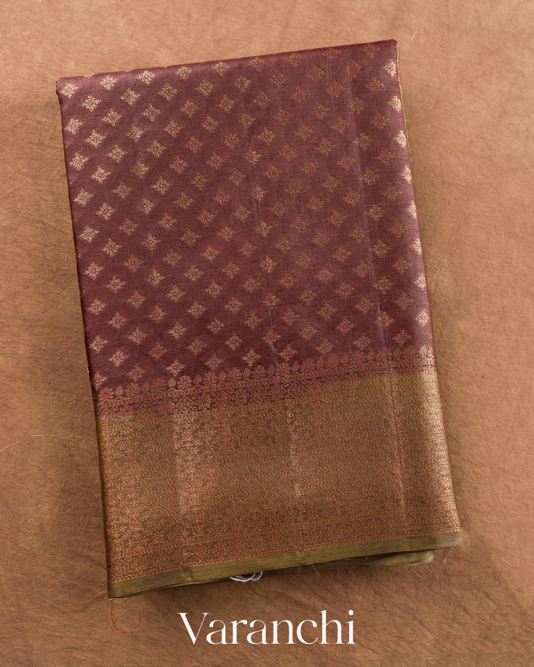 Burgundy Pure Tussar Silk Saree — Folded