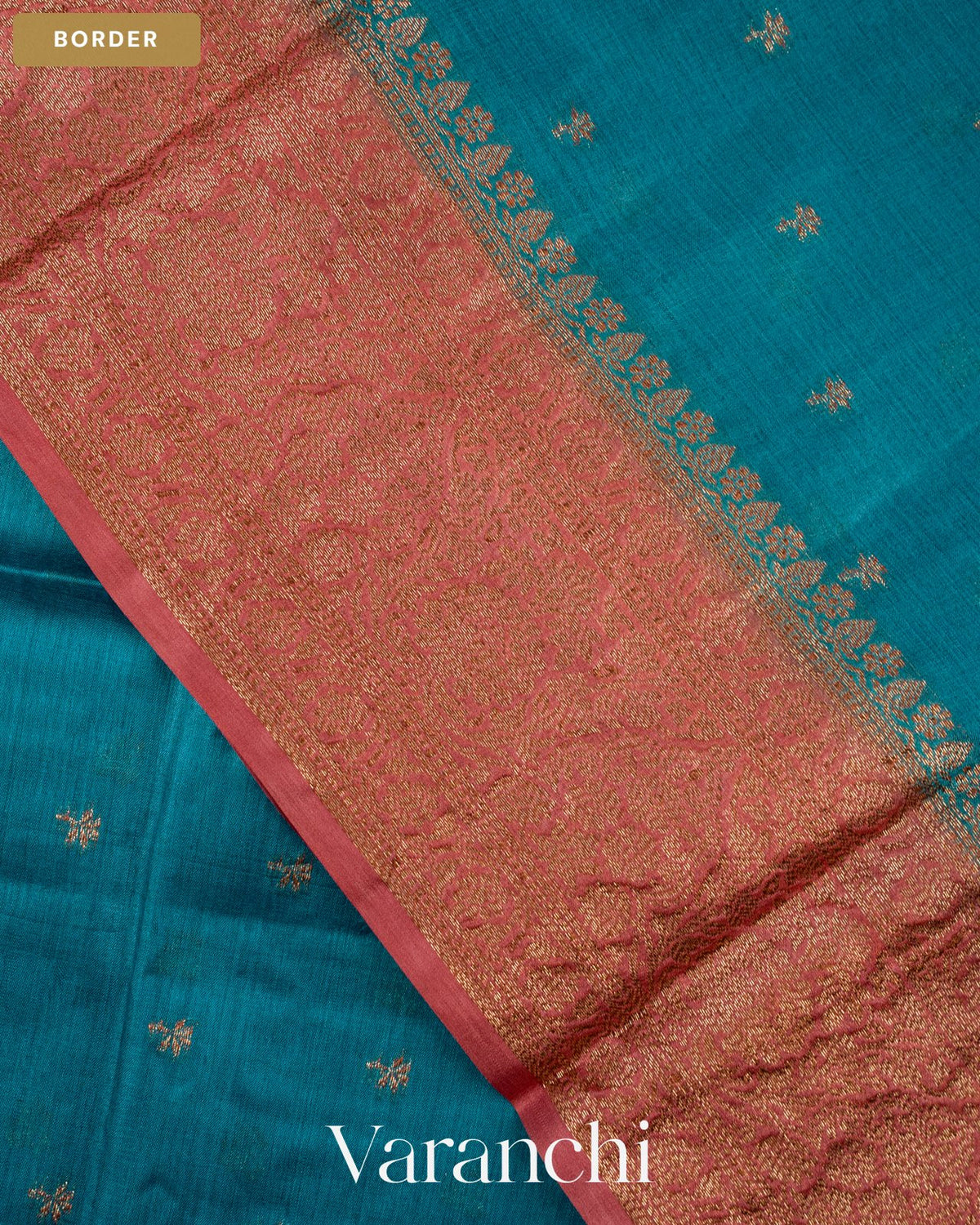 Turquoise Blue Pure Tussar Silk Saree — Border