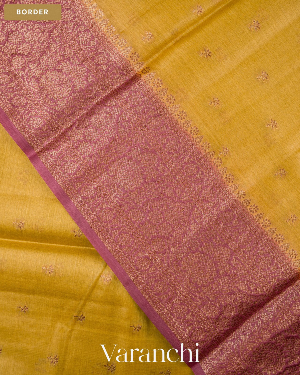 Olive Yellow Pure Tussar Silk Saree — Border