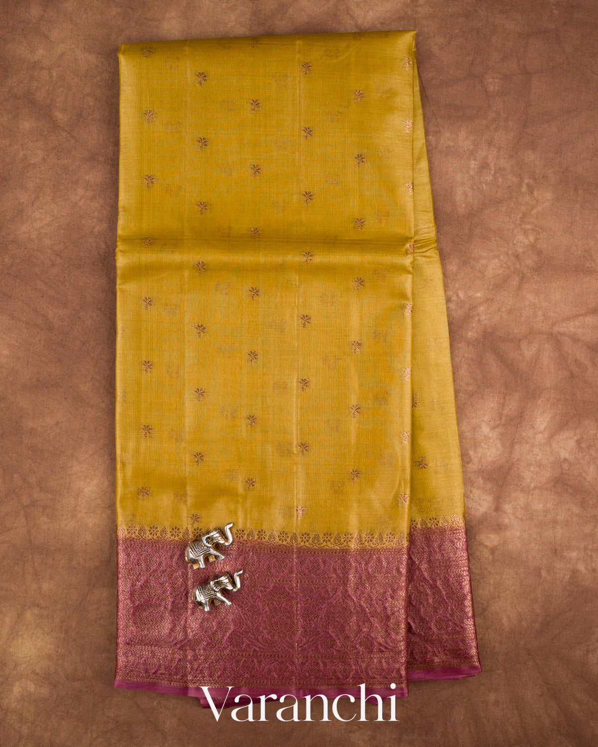Olive Yellow Pure Tussar Silk Saree — Full Saree