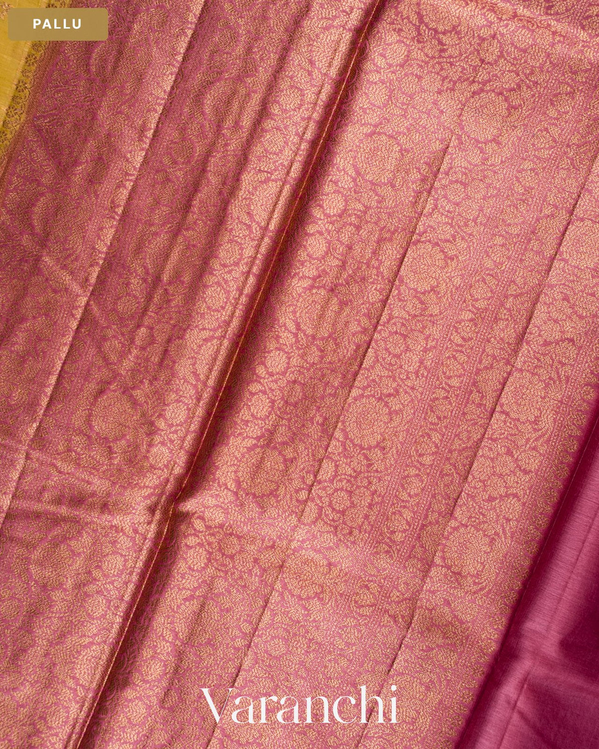 Olive Yellow Pure Tussar Silk Saree — Pallu