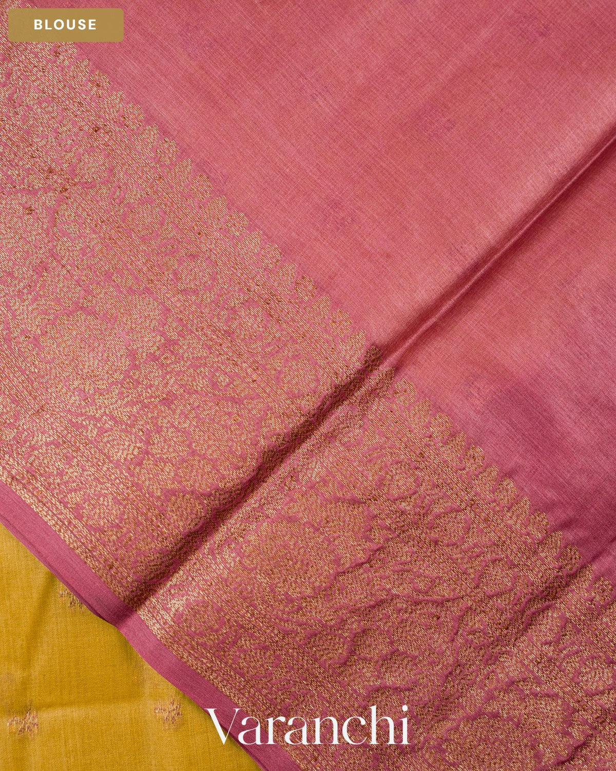 Olive Yellow Pure Tussar Silk Saree — Blouse
