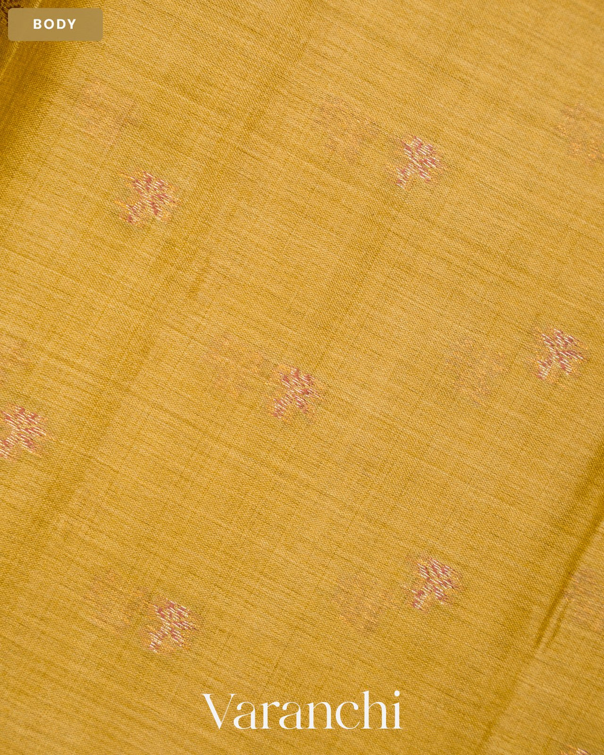 Olive Yellow Pure Tussar Silk Saree — Body