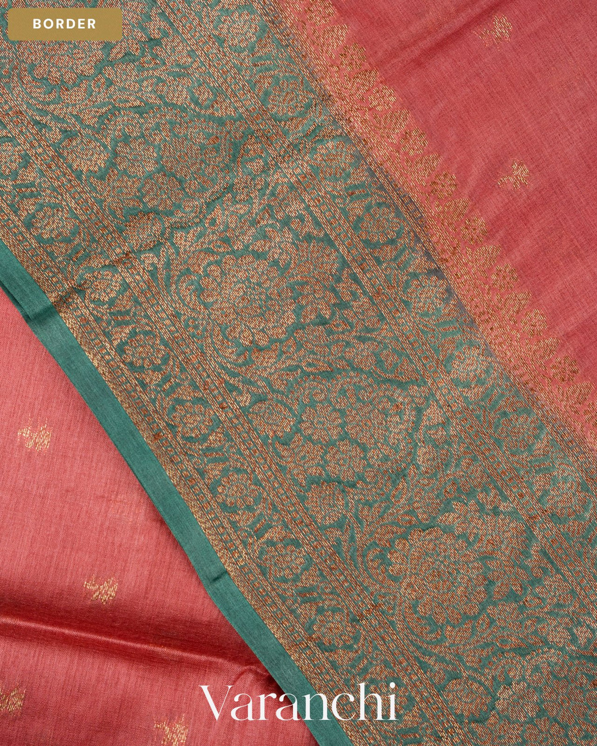 Onion Pink Pure Tussar Silk Saree — Border