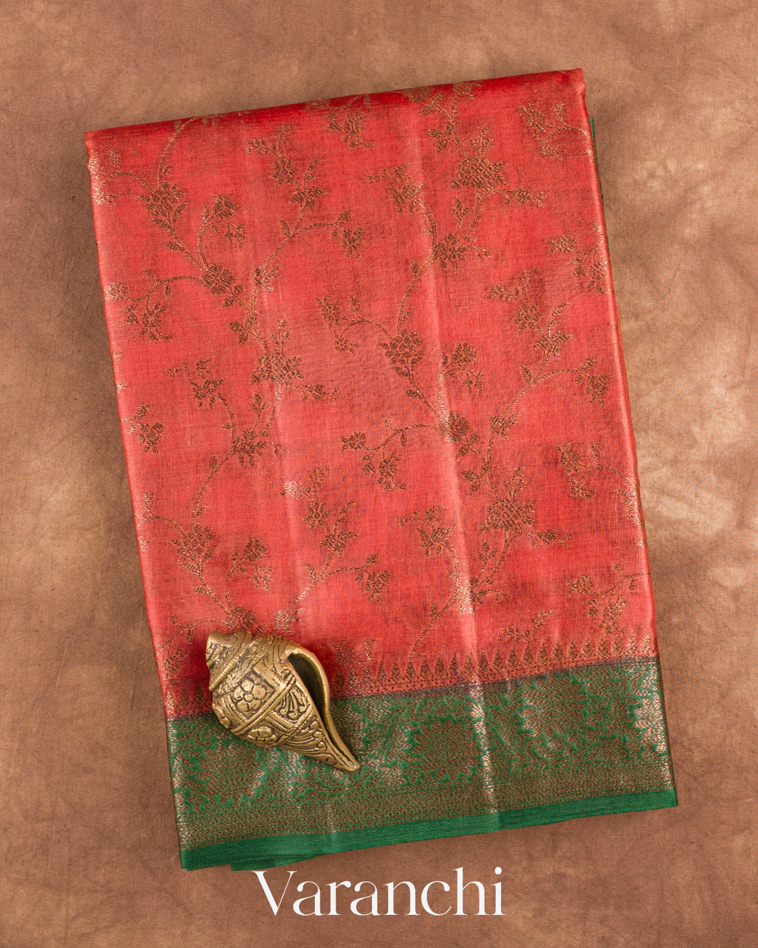 Tomato Red Jaal Pure Tussar Silk Saree — Full Saree