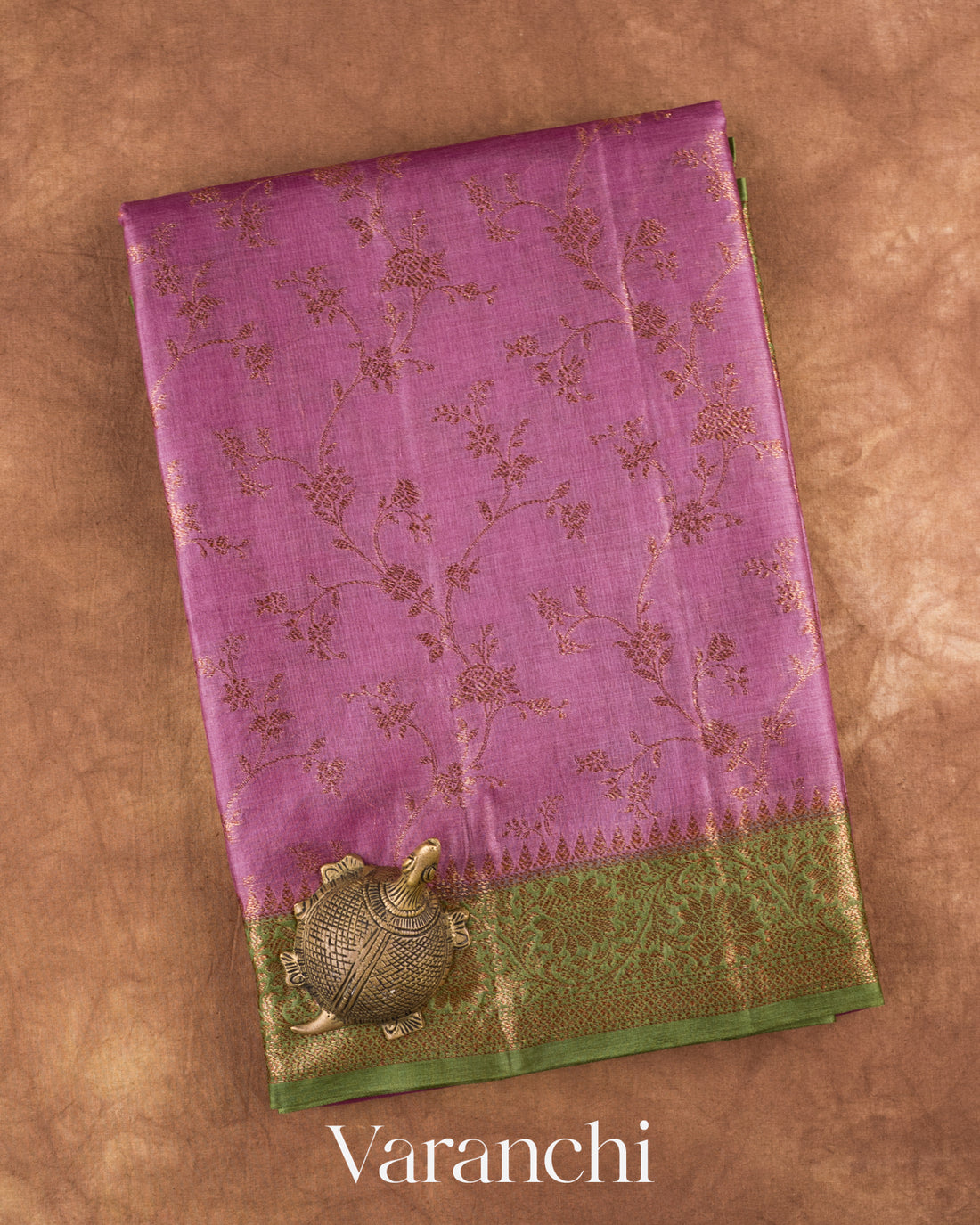 Onion Pink Jaal Pure Tussar Silk Saree — Folded