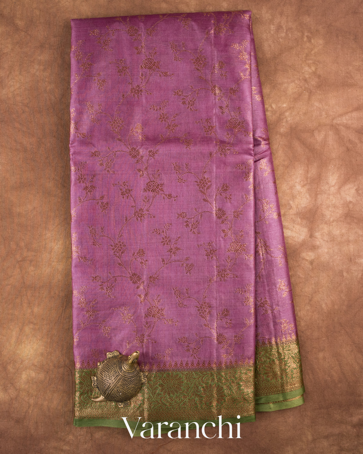 Onion Pink Jaal Pure Tussar Silk Saree — Full Saree