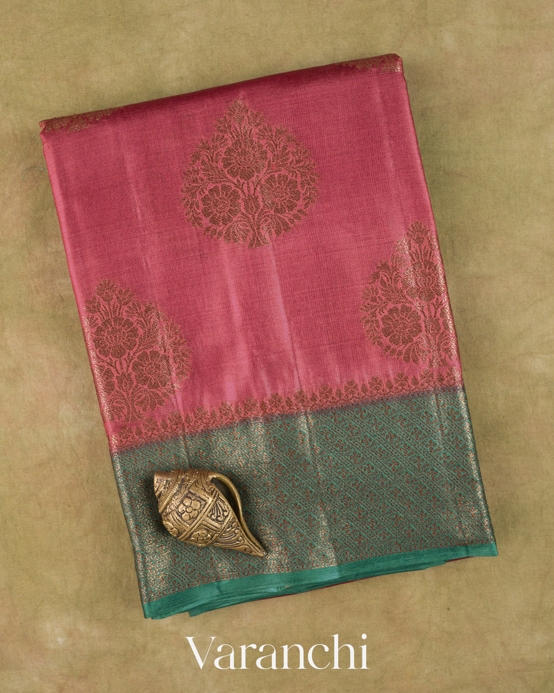 Onion Pink Pure Tussar Silk Saree — Folded