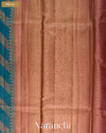 Turquoise Blue Lehariya Pure Tussar Silk Saree — Pallu