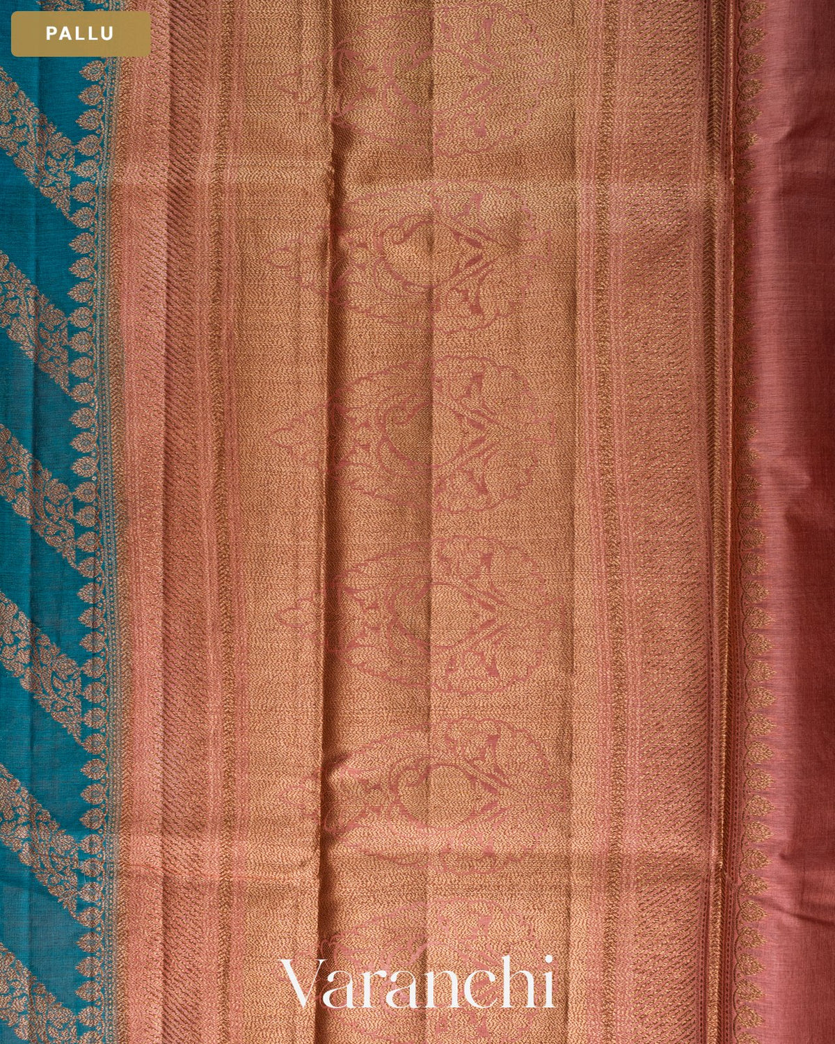 Turquoise Blue Lehariya Pure Tussar Silk Saree — Pallu