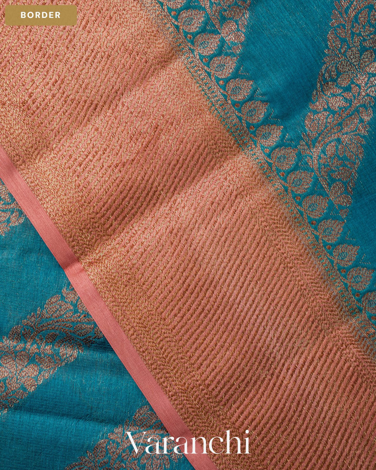 Turquoise Blue Lehariya Pure Tussar Silk Saree — Border