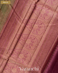 Earthy Grey Lehariya Pure Tussar Silk Saree — Pallu
