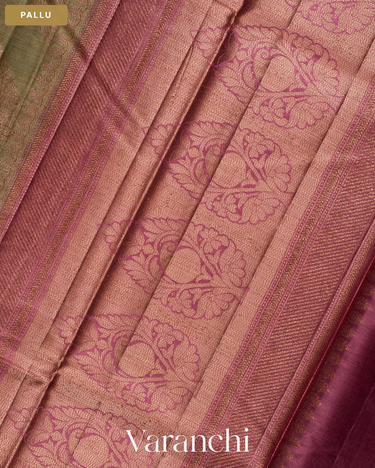 Earthy Grey Lehariya Pure Tussar Silk Saree — Pallu