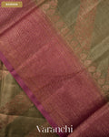 Earthy Grey Lehariya Pure Tussar Silk Saree — Border