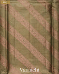 Earthy Grey Lehariya Pure Tussar Silk Saree — Body