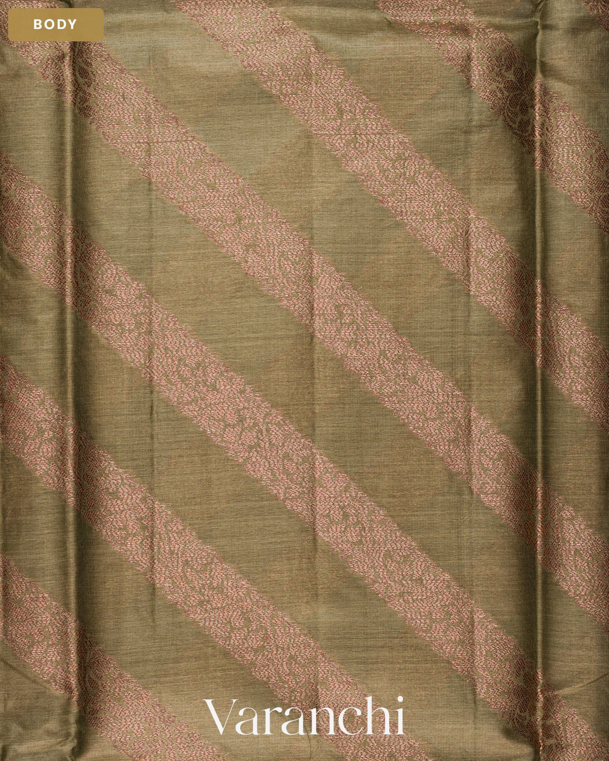 Earthy Grey Lehariya Pure Tussar Silk Saree — Body