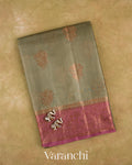 Earthy Grey Pure Tussar Silk Saree — Folded