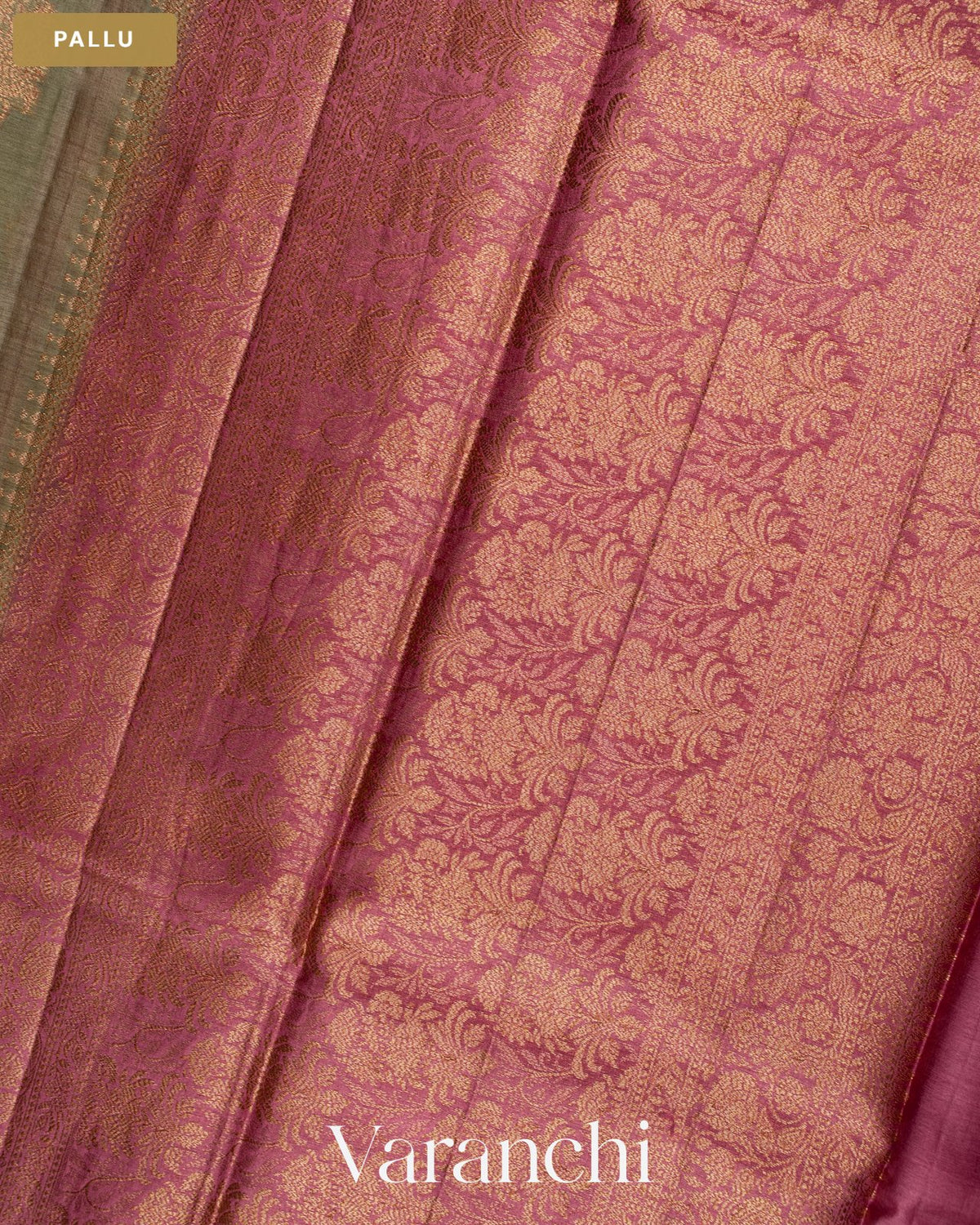 Earthy Grey Pure Tussar Silk Saree — Pallu