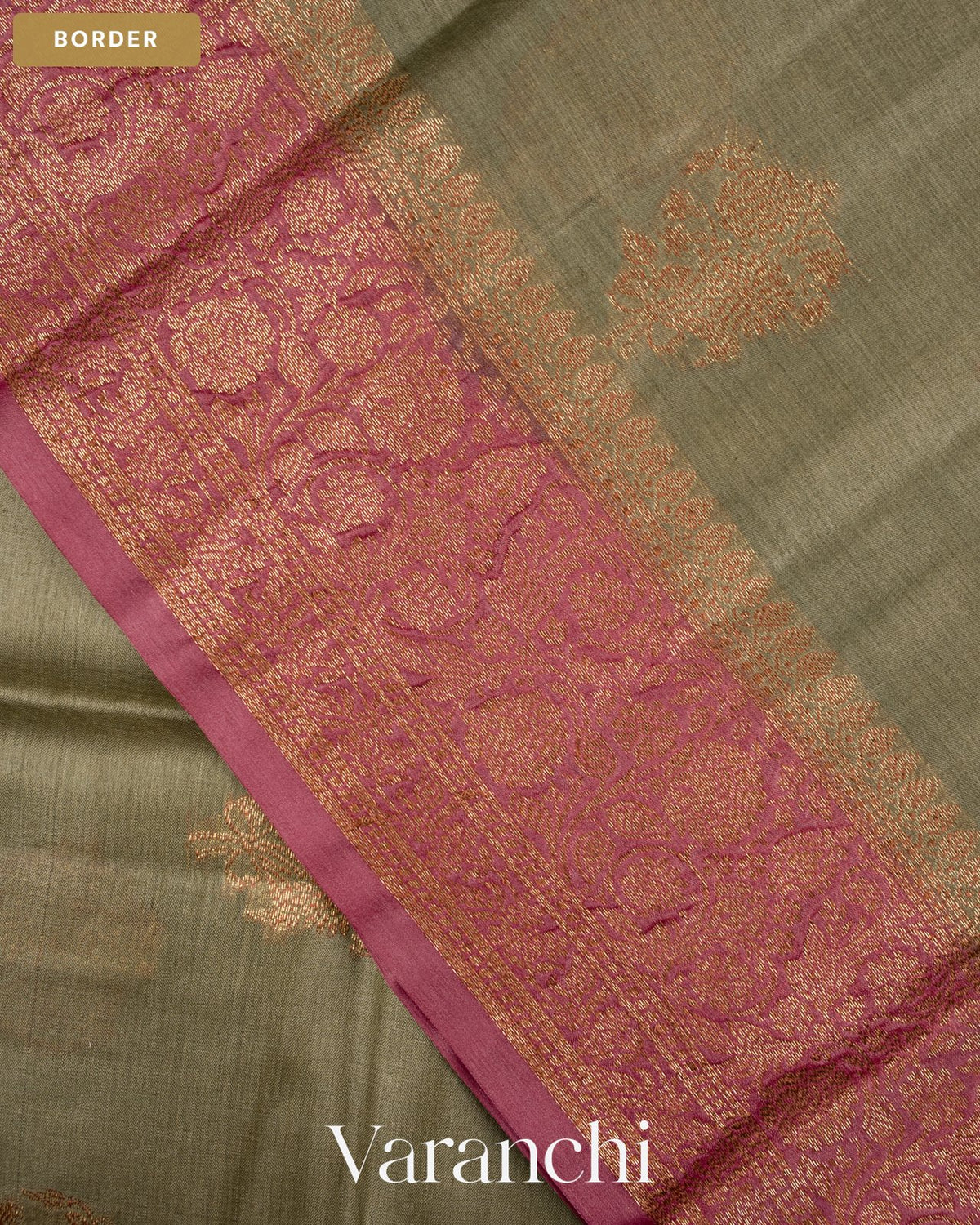 Earthy Grey Pure Tussar Silk Saree — Border