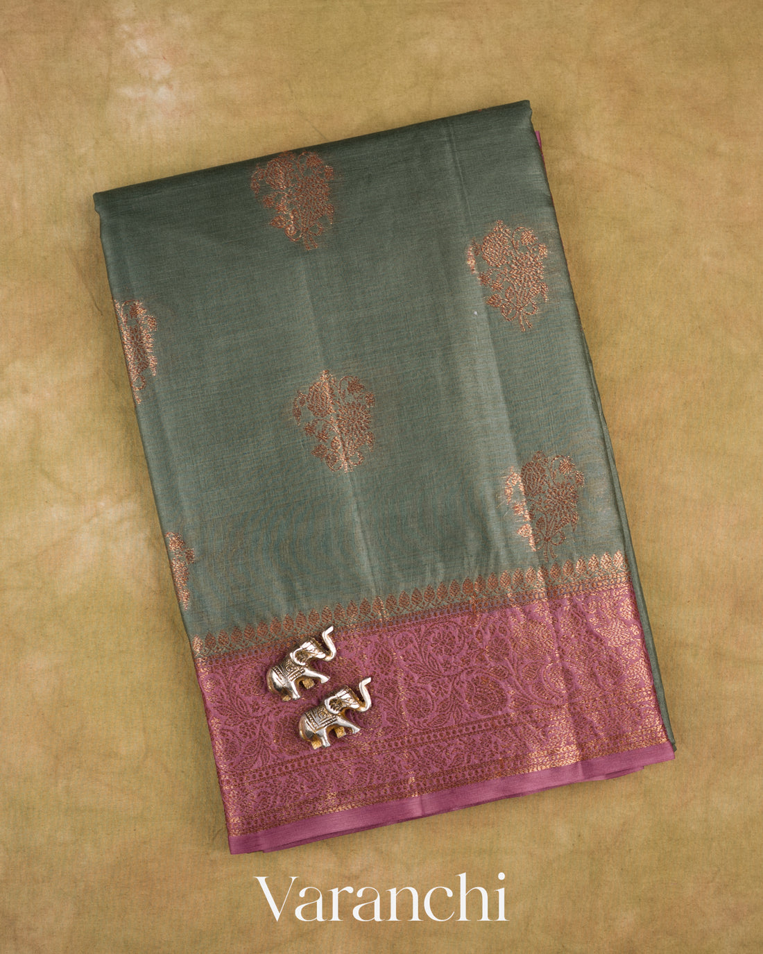 Grey Pure Tussar Silk Saree — Folded