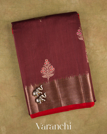 Dark Maroon Pure Chanderi Silk Cotton Handloom Saree — Folded