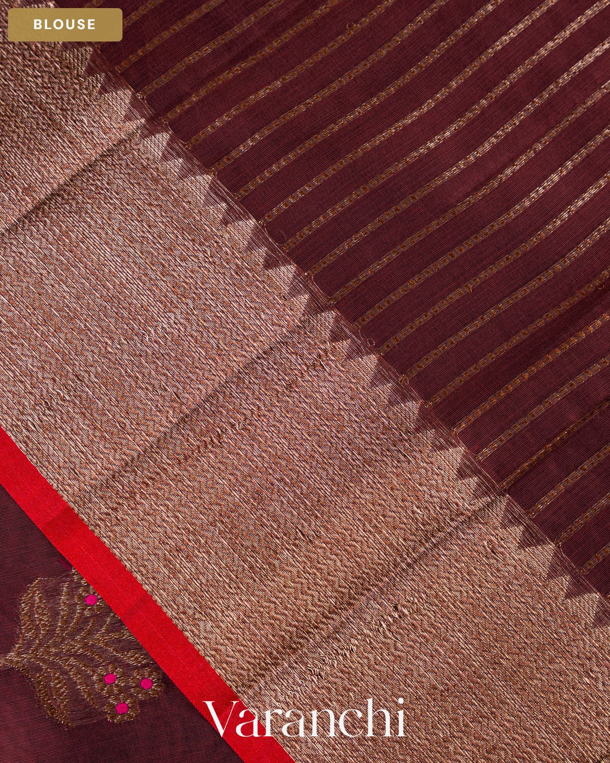 Dark Maroon Pure Chanderi Silk Cotton Handloom Saree — Blouse