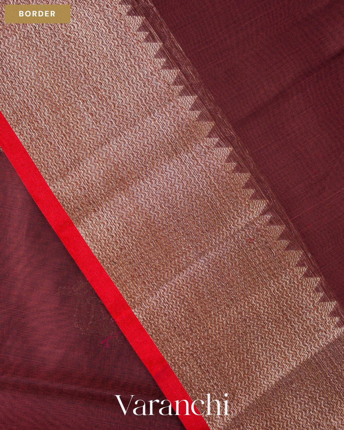 Dark Maroon Pure Chanderi Silk Cotton Handloom Saree — Border