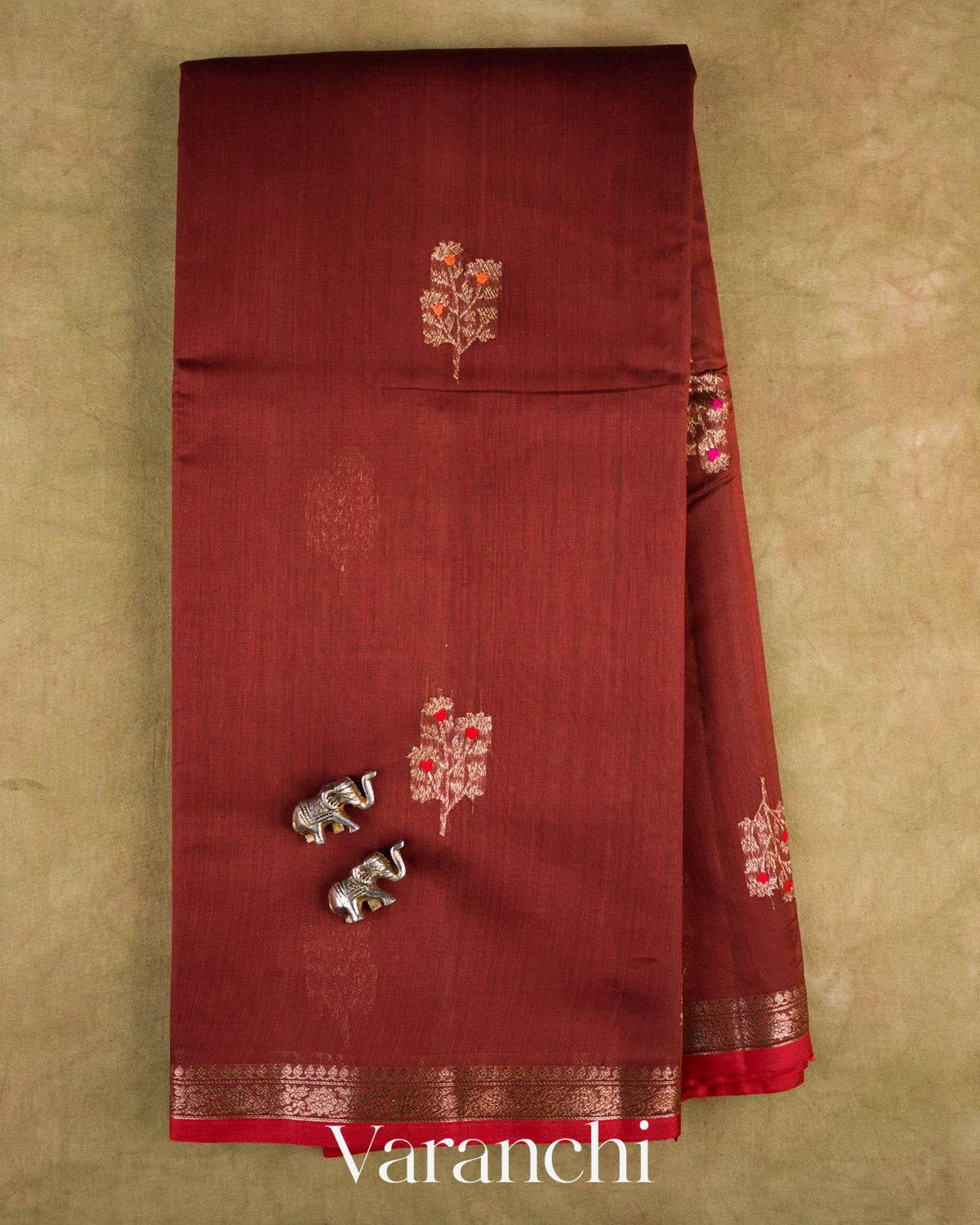 Dark Maroon Pure Chanderi Silk Cotton Handloom Saree — Full Saree