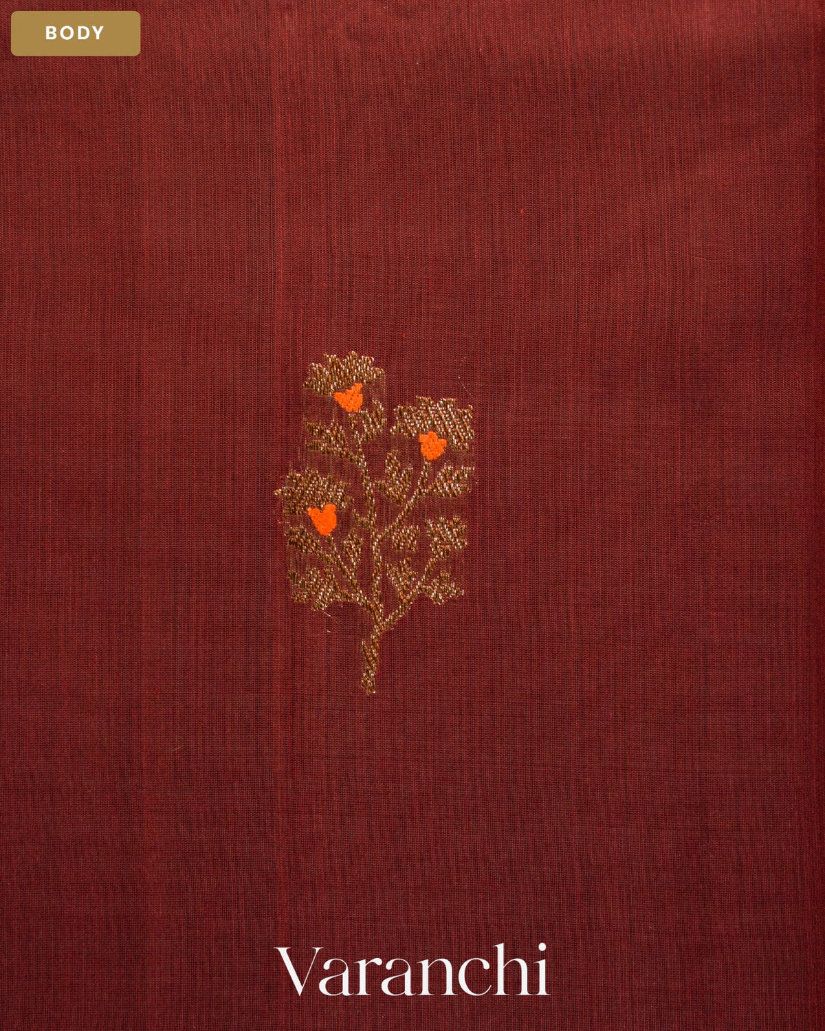 Dark Maroon Pure Chanderi Silk Cotton Handloom Saree — Body