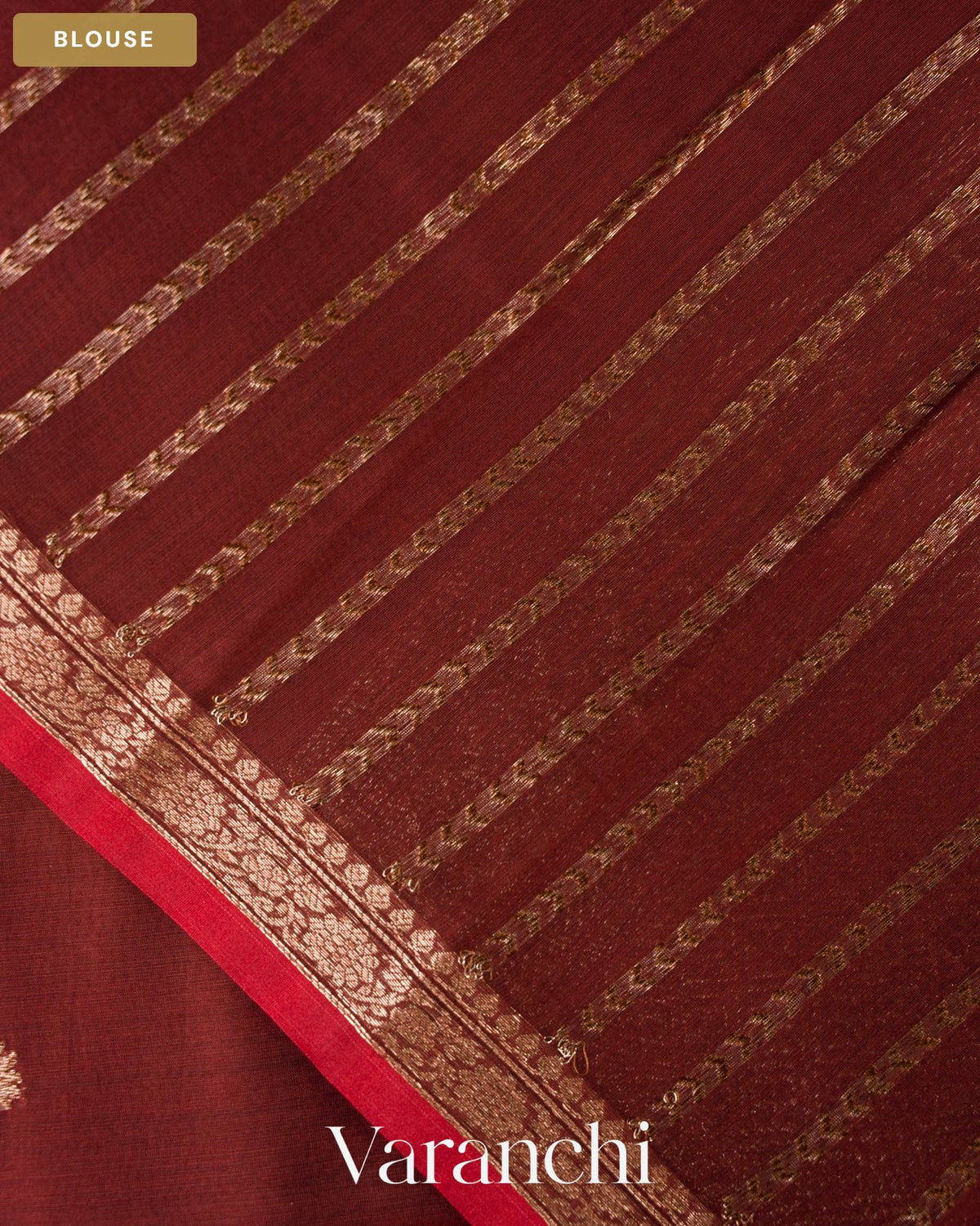 Dark Maroon Pure Chanderi Silk Cotton Handloom Saree — Blouse