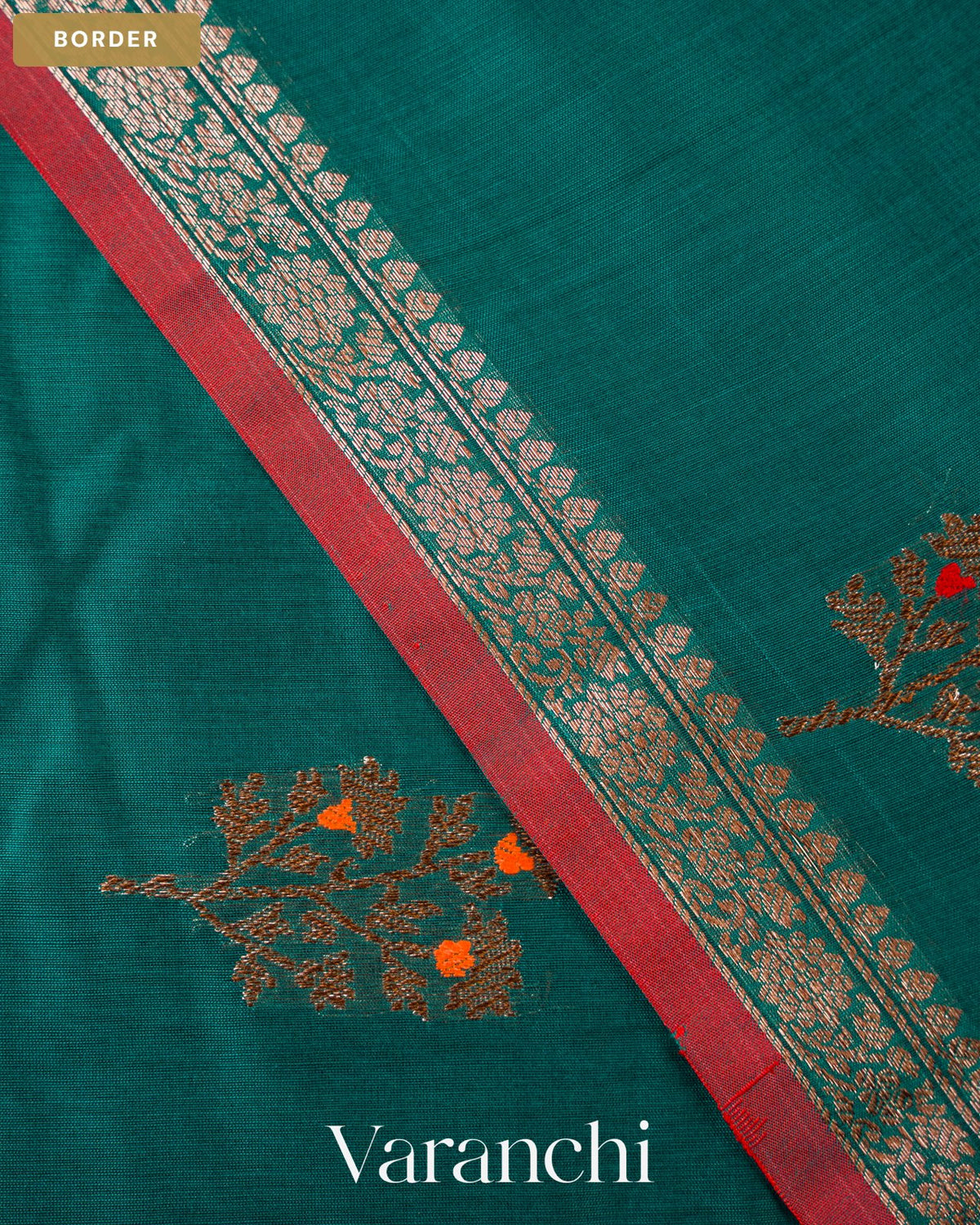 Teal Blue Pure Chanderi Silk Cotton Handloom Saree — Border
