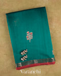 Teal Blue Pure Chanderi Silk Cotton Handloom Saree — Folded