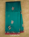 Teal Blue Pure Chanderi Silk Cotton Handloom Saree — Full Saree