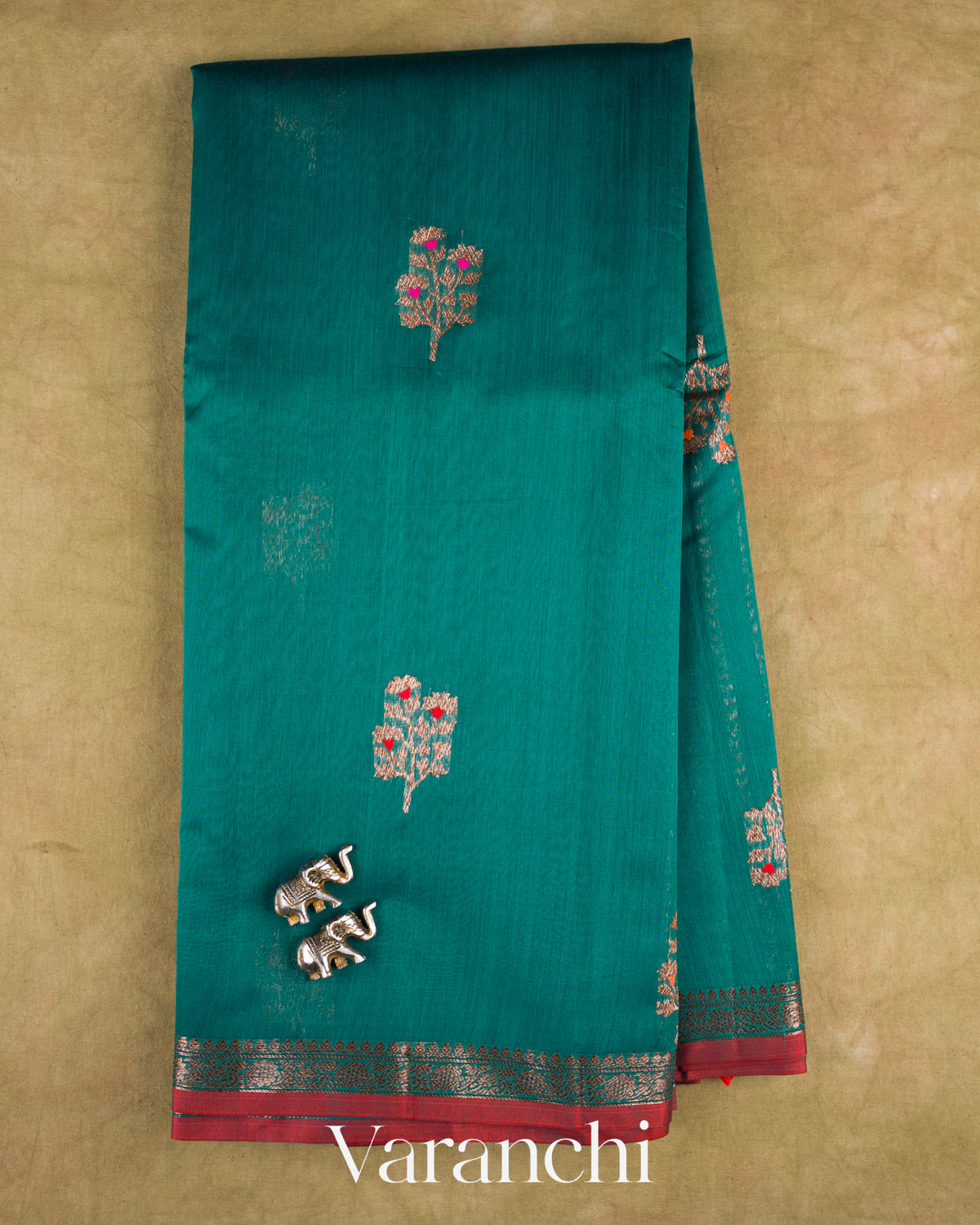 Teal Blue Pure Chanderi Silk Cotton Handloom Saree — Full Saree