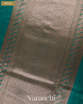 Teal Blue Pure Chanderi Silk Cotton Handloom Saree — Pallu