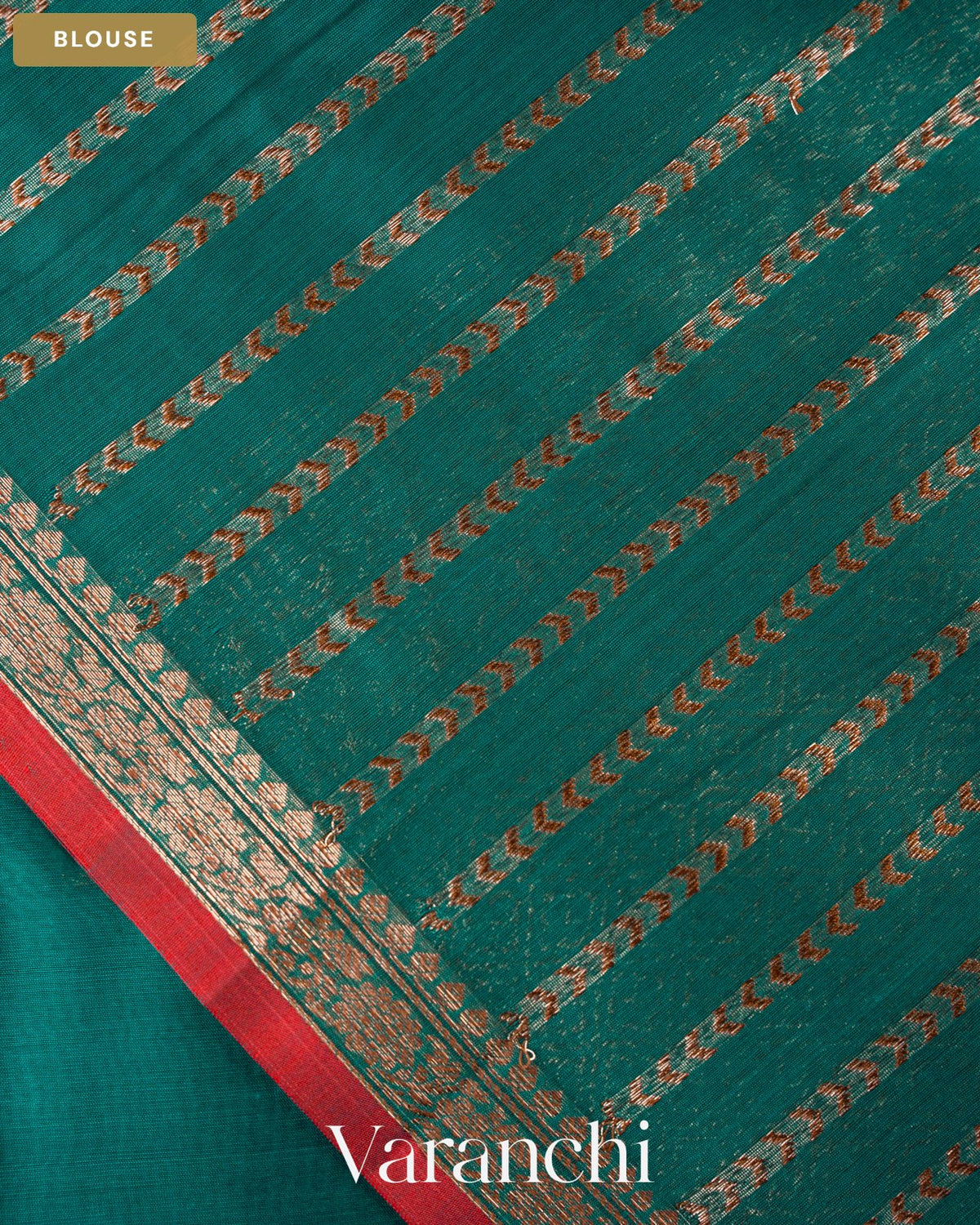 Teal Blue Pure Chanderi Silk Cotton Handloom Saree — Blouse