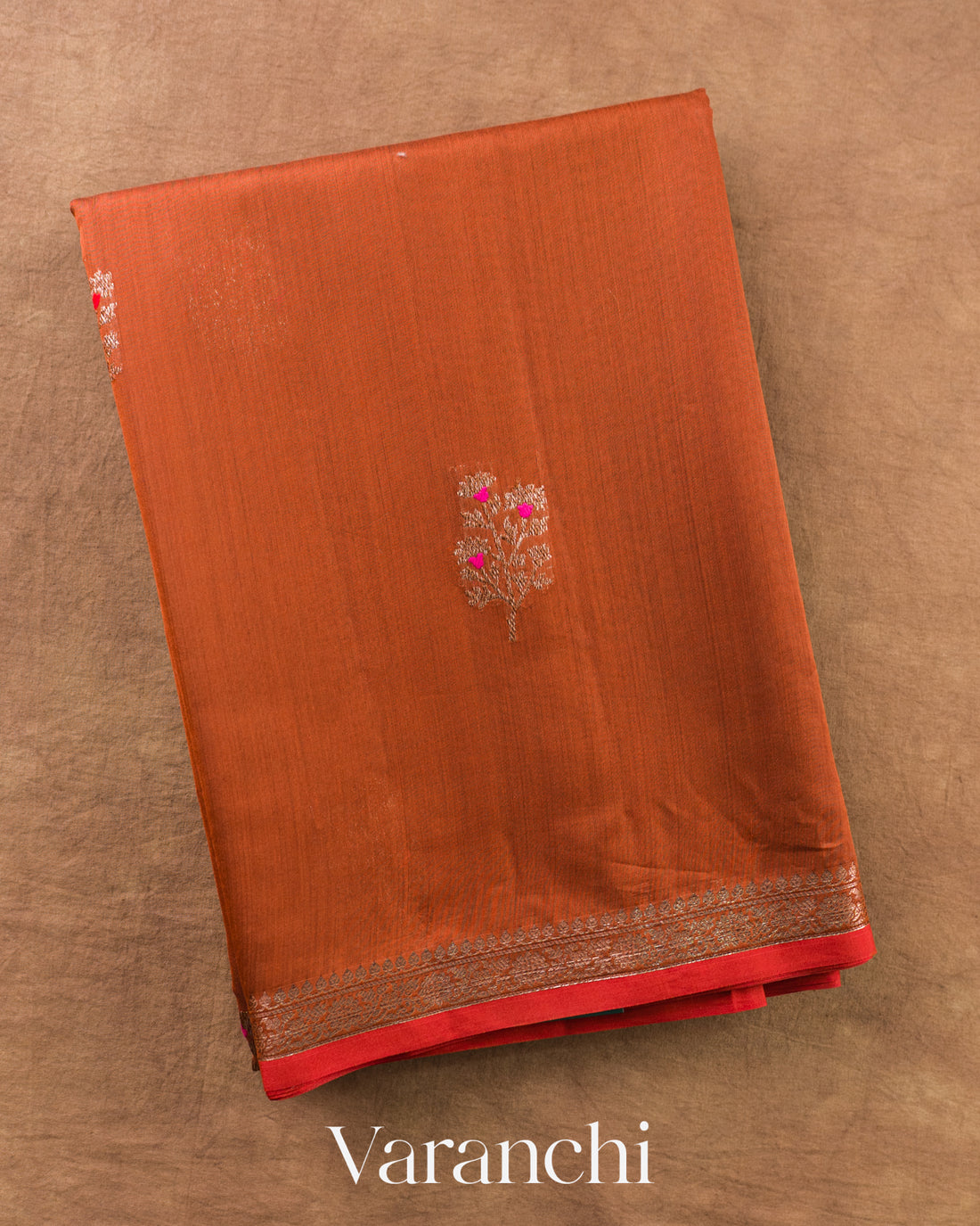 Rust Orange Pure Chanderi Silk Cotton Handloom Saree — Folded