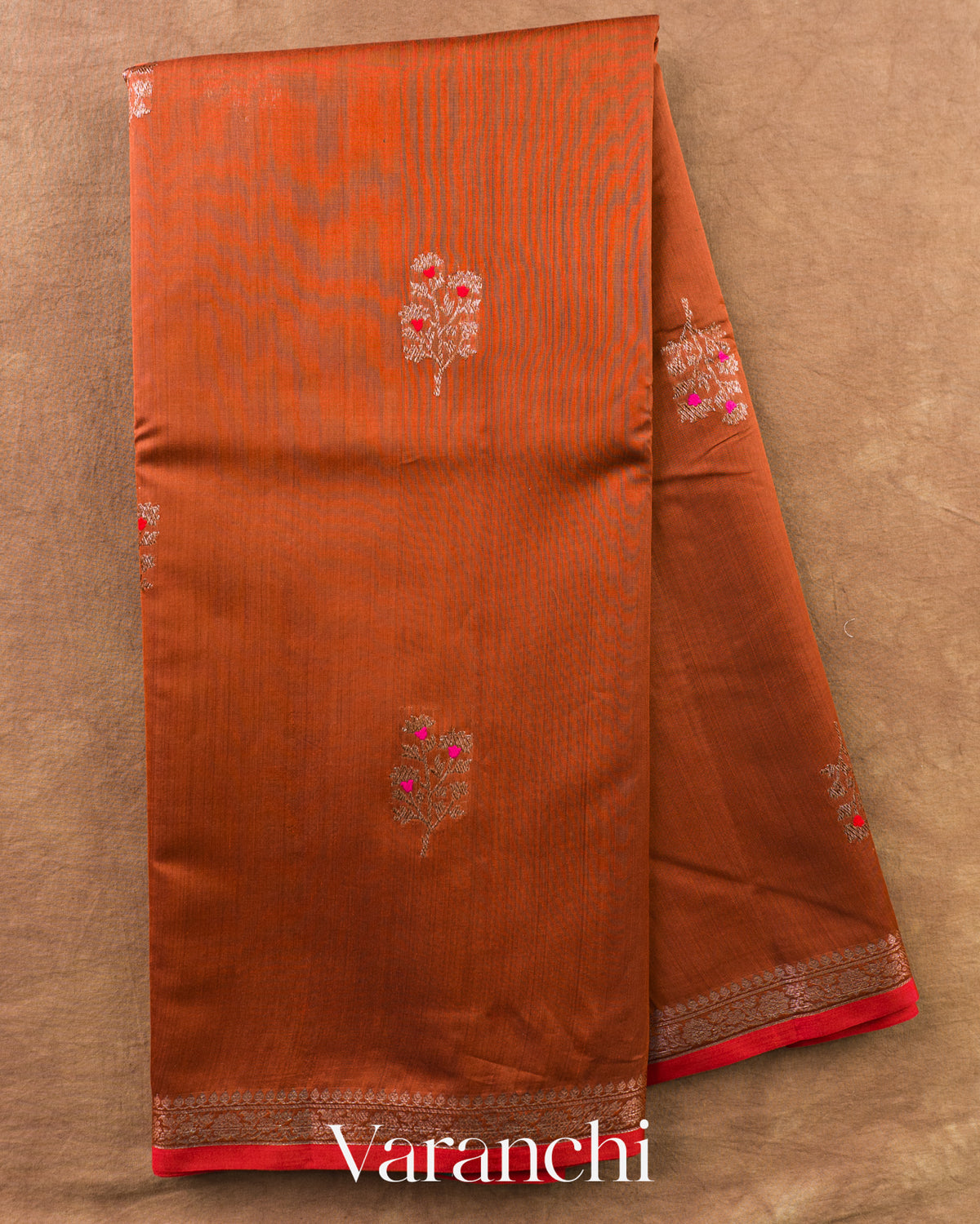 Rust Orange Pure Chanderi Silk Cotton Handloom Saree — Full Saree