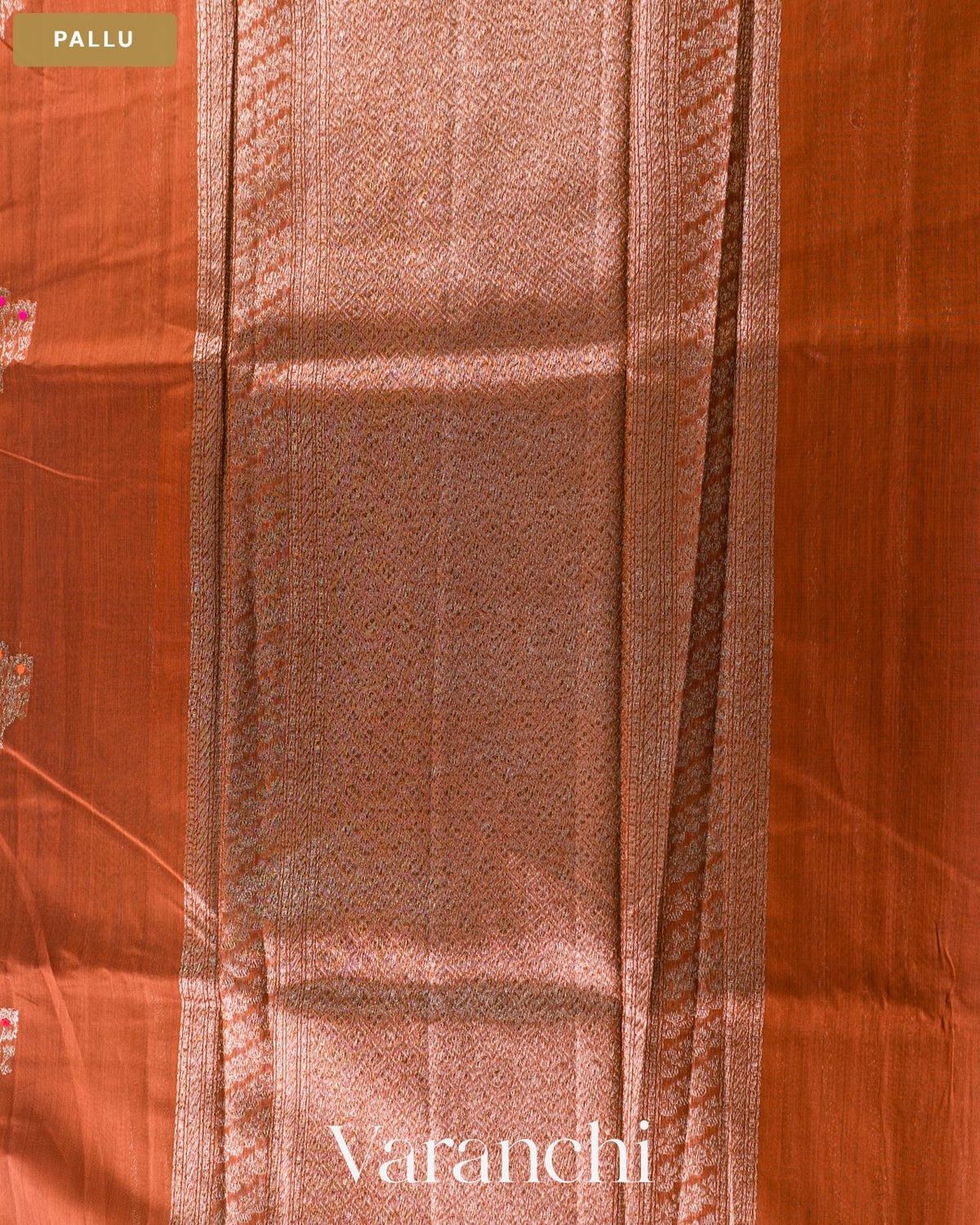 Rust Orange Pure Chanderi Silk Cotton Handloom Saree — Pallu