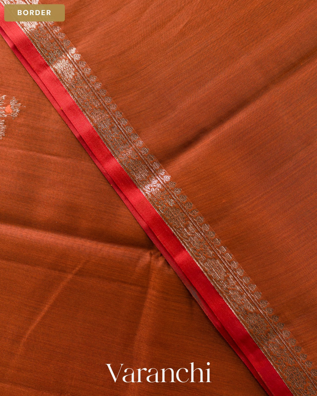 Rust Orange Pure Chanderi Silk Cotton Handloom Saree — Border