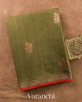 Sage Green Pure Chanderi Silk Cotton Handloom Saree — Folded