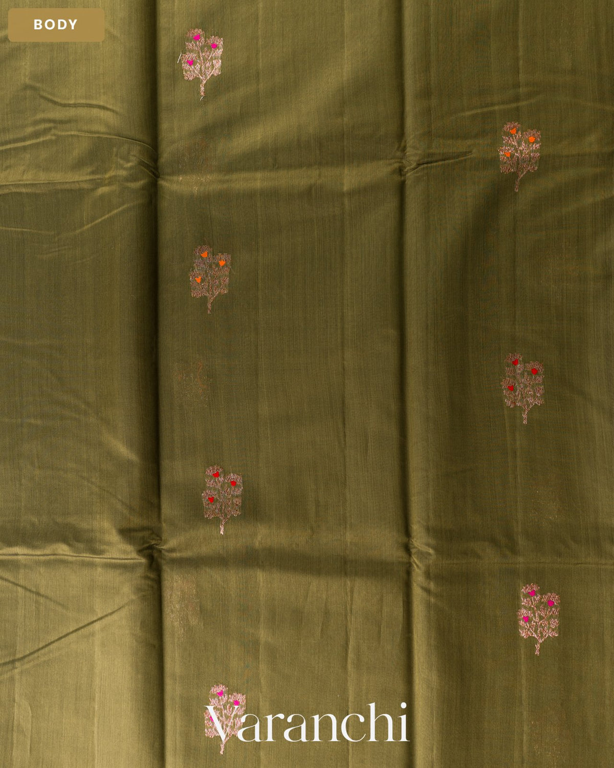 Sage Green Pure Chanderi Silk Cotton Handloom Saree — Body