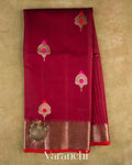 Deep Red Pure Chanderi Silk Cotton Handloom Saree — Full Saree