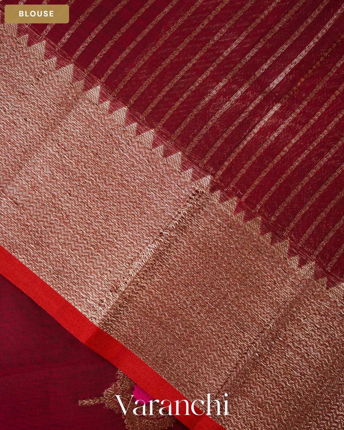 Deep Red Pure Chanderi Silk Cotton Handloom Saree — Blouse