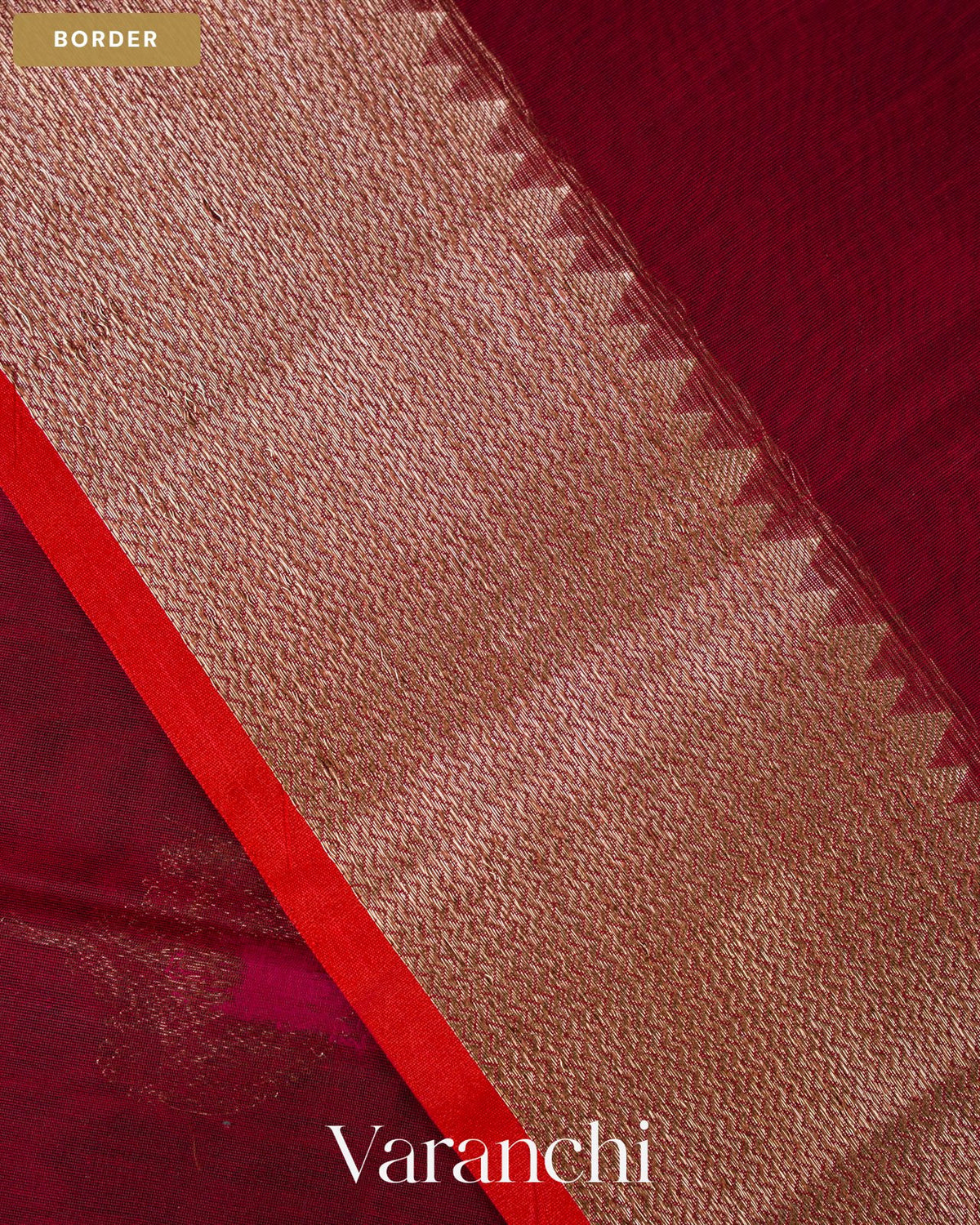 Deep Red Pure Chanderi Silk Cotton Handloom Saree — Border