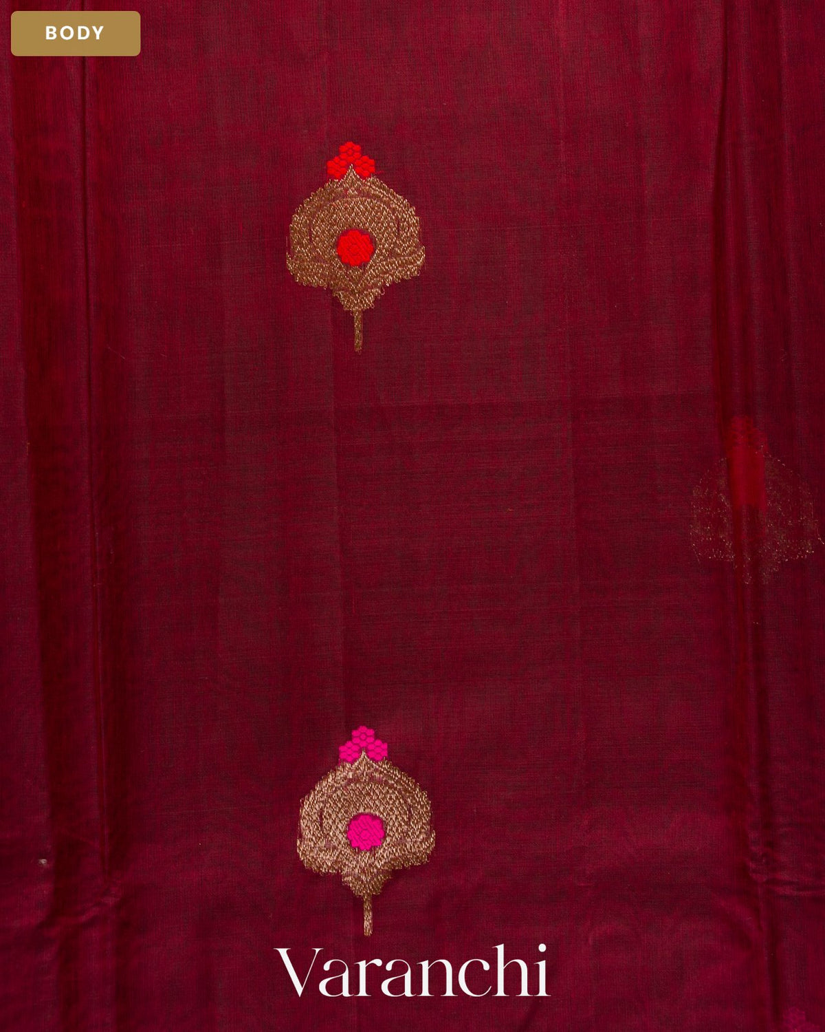 Deep Red Pure Chanderi Silk Cotton Handloom Saree — Body