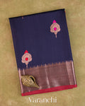 Navy Blue Pure Chanderi Silk Cotton Handloom Saree — Folded