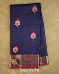 Navy Blue Pure Chanderi Silk Cotton Handloom Saree — Full Saree